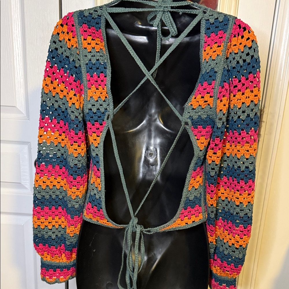 NWT Zara Multicolor Knit TOP W/CRISS-CROSS BACK - Picture 8 of 16